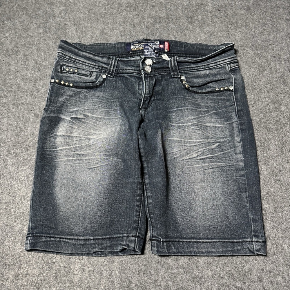 VTG Y2K Rich Cow Jeans Womens Denim Low Rise Shorts Size 7‎ Embellished Grunge